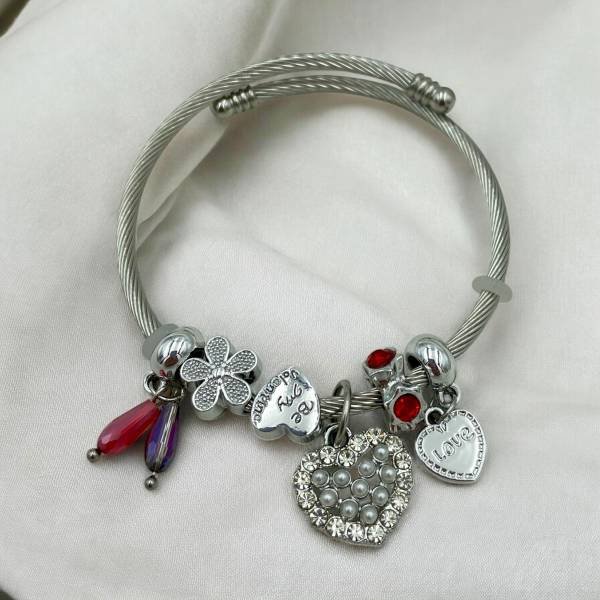 Βραχιόλι τύπου Πανδώρα από ανοξείδωτο ατσάλι χρώμα ασημί-BR-