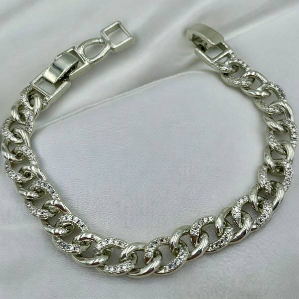 Βραχιόλι ατσάλινο χοντρή αλυσίδα με ζιργκον χρώμα ασημί-BR-