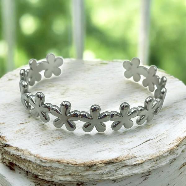 Βραχιόλι Χειροπέδα από ανοξείδωτο ατσάλι χρώμα ασημί-BR-