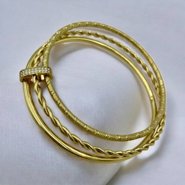 Βραχιόλι χειροπέδα σετ 3 τεμάχια από ανοξείδωτο ατσάλι χρώμα χρυσό-BR-