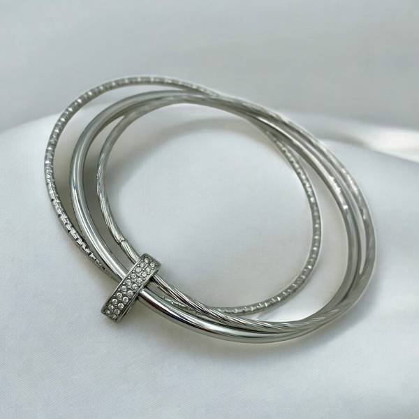 Βραχιόλι χειροπέδα σετ 3 τεμάχια από ανοξείδωτο ατσάλι χρώμα ασημί-BR-