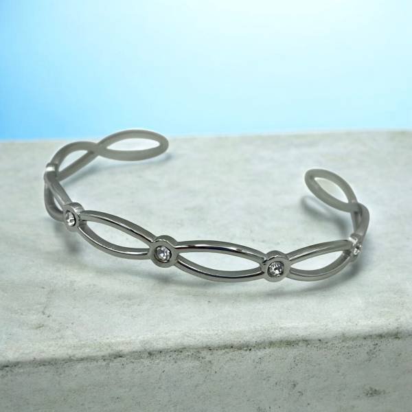 Βραχιόλι Χειροπέδα από ανοξείδωτο ατσάλι με ζιργκον χρώμα ασημί-BR-