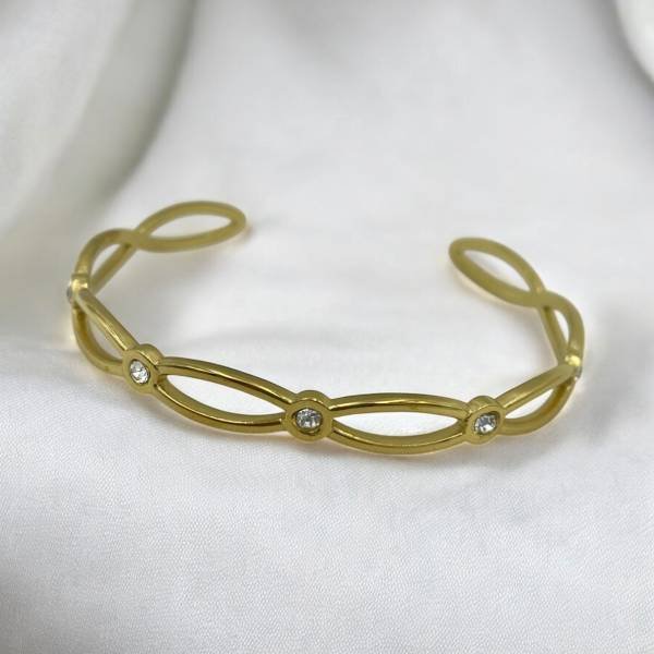 Βραχιόλι Χειροπέδα από ανοξείδωτο ατσάλι με ζιργκον χρώμα χρυσό-BR-