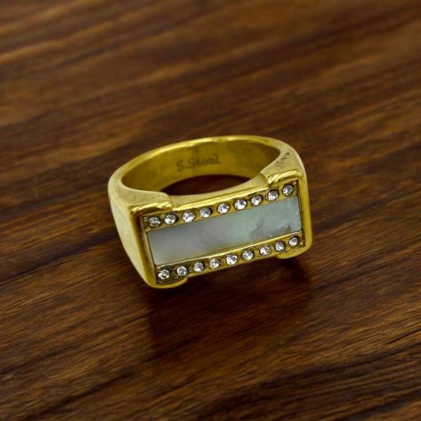 Δαχτυλίδι φιλντισι από ανοξείδωτο ατσάλι με ζιργκον χρώμα χρυσό-D-