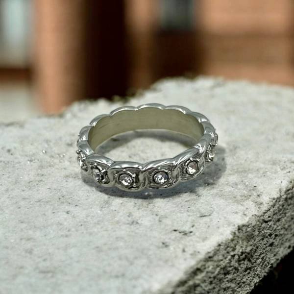 Δαχτυλίδι βεράκι με ζιργκον από ανοξείδωτο ατσάλι χρώμα ασημί-D-