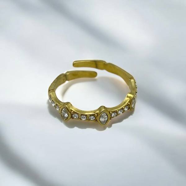 Δαχτυλίδι βεράκι με ζιργκον από ανοξείδωτο ατσάλι χρώμα χρυσό-D-