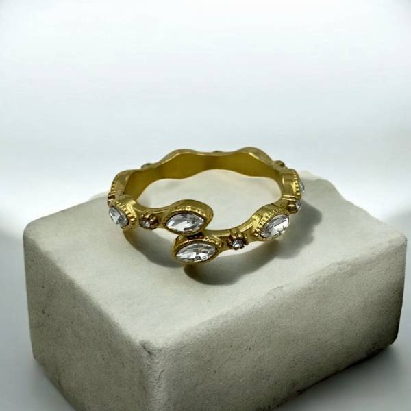 Δαχτυλίδι βεράκι με ζιργκον από ανοξείδωτο ατσάλι χρώμα χρυσό-D-