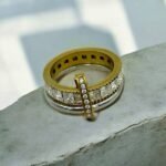 Δαχτυλίδι βεράκι διπλό με πέτρες κρυστάλλου από ανοξείδωτο ατσάλι δίχρωμο-D-