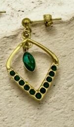 Σκουλαρίκια ατσάλινα με πράσινες πέτρες και ζιγκον χρώμα χρυσό-SK-783 - Image 2