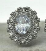 Σκουλαρίκια ατσάλινα με πέτρες και ζιγκον χρώμα ασημί-SK-782 - Image 2