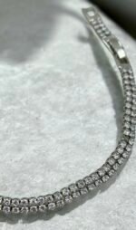 Βραχιόλι από ανοξείδωτο ατσάλι με ζιργκον χρώμα ασημί-BR-436 - Image 2