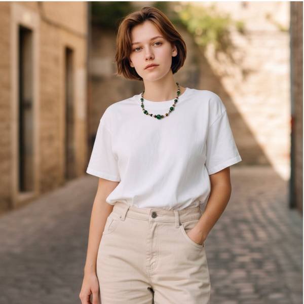 Χειροποίητο Κολιέ με χάντρες και πέτρες χρυσό χρώμα-Κ-