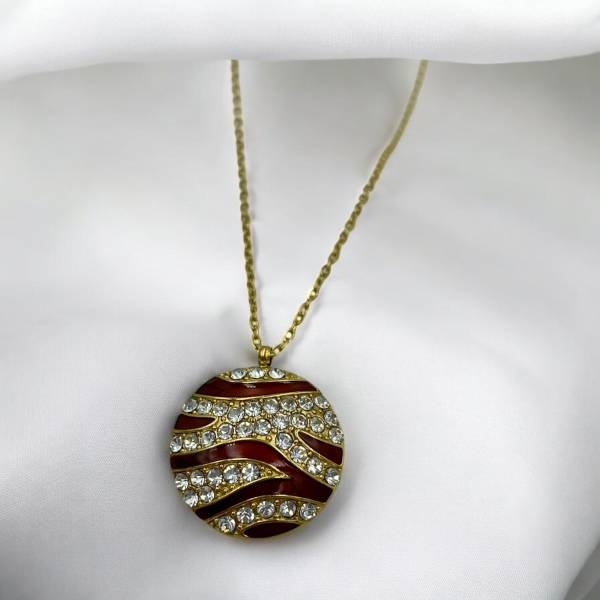 Κολιέ με μπορντό πέτρα και ζιργκον από ανοξείδωτο ατσάλι χρώμα χρυσό-K-