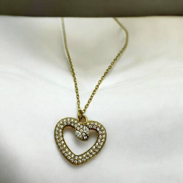 Κολιέ καρδιά από ανοξείδωτο ατσάλι με ζιργκον χρώμα χρυσό-K-