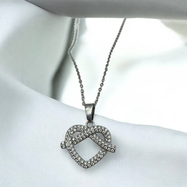 Κολιέ καρδιά από ανοξείδωτο ατσάλι με ζιργκον χρώμα ασημί-K-