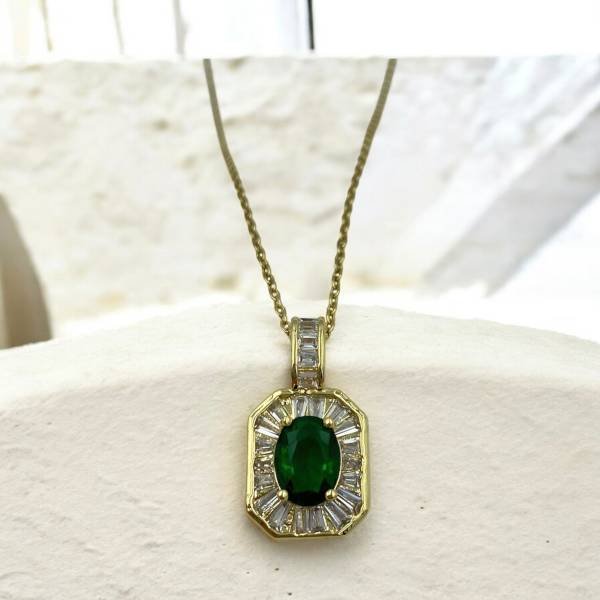 Κολιέ με πράσινη πέτρα από ανοξείδωτο ατσάλι χρώμα χρυσό-K-