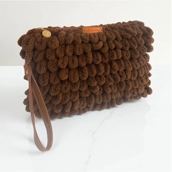 Χειροποίητη πλεκτή τσάντα φάκελος puffy 30x22cm χρώμα Καφέ σκούρο-PL-118-153