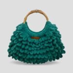 Χειροποίητη πλεκτή τσάντα puffy με μπαμπού χέρια χρώμα Σμαραγδί-PL-121-847