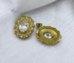 Σκουλαρίκια ατσάλινα με πέτρες και ζιγκον χρώμα χρυσό-SK-782 - Image 3