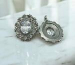 Σκουλαρίκια ατσάλινα με πέτρες και ζιγκον χρώμα ασημί-SK-782 - Image 3