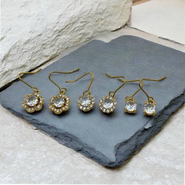 Σκουλαρίκια Σετ 3 ζευγάρια από Ανοξείδωτο ατσάλι με ζιργκον χρώμα χρυσό πατρα patra