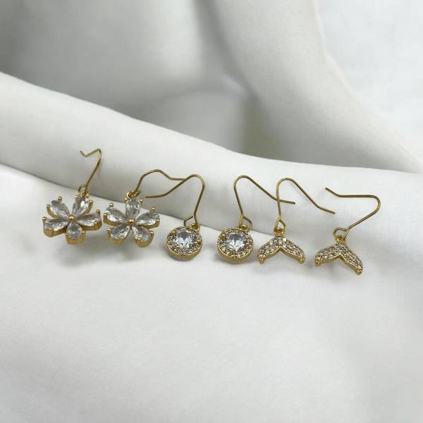 Σκουλαρίκια Σετ 3 ζευγάρια από Ανοξείδωτο ατσάλι με ζιργκον χρώμα χρυσό πατρα patra