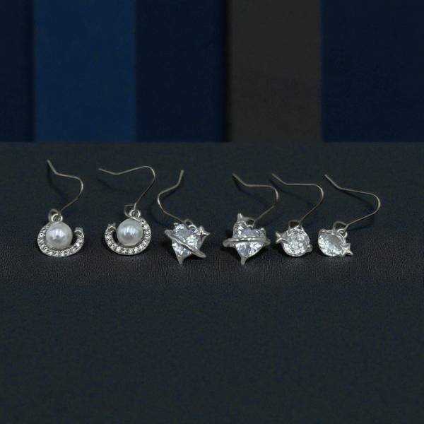 Σκουλαρίκια Σετ 3 ζευγάρια από Ανοξείδωτο ατσάλι με ζιργκον χρώμα ασημί-SK-ΠΑΤΡΑ PATRA