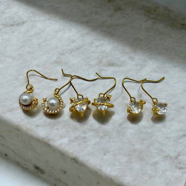 Σκουλαρίκια Σετ 3 ζευγάρια από Ανοξείδωτο ατσάλι με ζιργκον χρώμα χρυσό-SK-PATRA ΠΑΤΡΑ