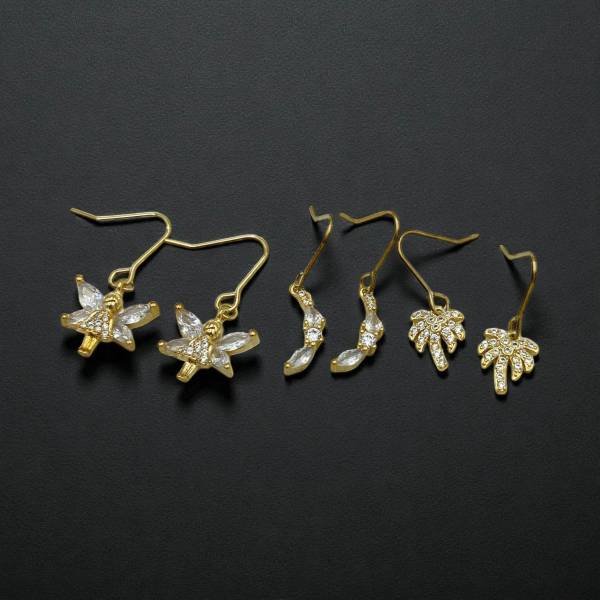 Σκουλαρίκια Σετ 3 ζευγάρια από Ανοξείδωτο ατσάλι με ζιργκον χρώμα χρυσό-SK-