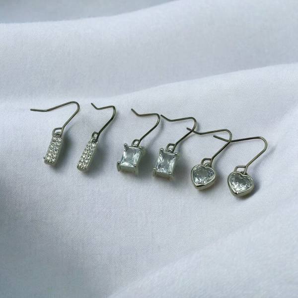 Σκουλαρίκια Σετ 3 ζευγάρια από Ανοξείδωτο ατσάλι με ζιργκον χρώμα ασημί-SK-