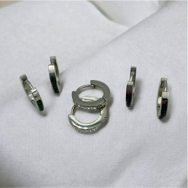 Σκουλαρίκια Σετ 3 ζευγάρια κρικάκια από Ανοξείδωτο ατσάλι με ζιργον,χρώμα ασημί-SK-