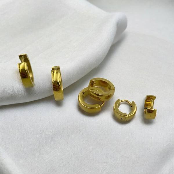 Σκουλαρίκια Σετ 3 ζευγάρια κρικάκια από Ανοξείδωτο ατσάλι,χρώμα χρυσό-SK-