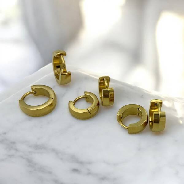 Σκουλαρίκια Σετ 3 ζευγάρια κρικάκια από Ανοξείδωτο ατσάλι,χρώμα χρυσό-SK-