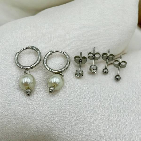 Σκουλαρίκια Σετ 3 ζευγάρια από Ανοξείδωτο ατσάλι,χρώμα ασημί-SK-