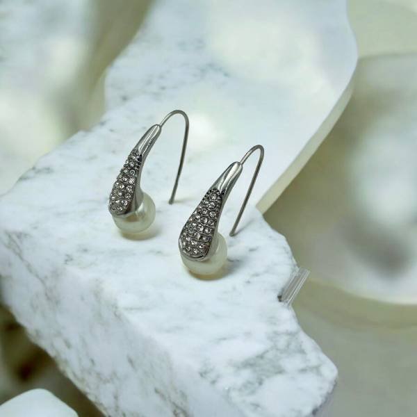 Σκουλαρίκια από Ανοξείδωτο ατσάλι με πέρλες και ζιργκον χρώμα ασημί-SK- πατρα