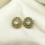 Σκουλαρίκια ατσάλινα με πέτρες και ζιγκον χρώμα χρυσό-SK-πατρα