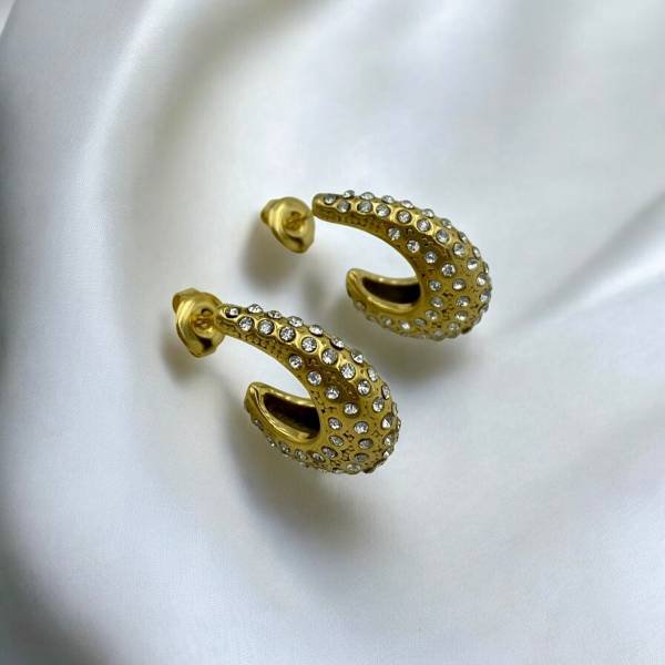 Σκουλαρίκια κρίκος ατσάλινα με ζιγκον χρώμα χρυσό-SK-πατρα