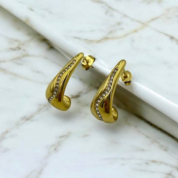 Σκουλαρίκια ατσάλινα με ζιγκον χρώμα χρυσό-SK-πατρα