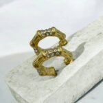 Σκουλαρίκια κρίκος ατσάλινα με ζιγκον χρώμα χρυσό-SK-786 - Image 3