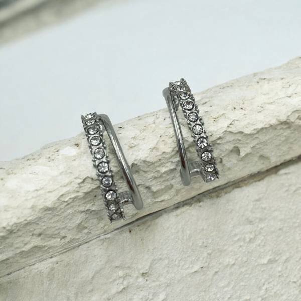 Σκουλαρίκια κρίκος ατσάλινα με ζιγκον χρώμα ασημί-SK-πατρα