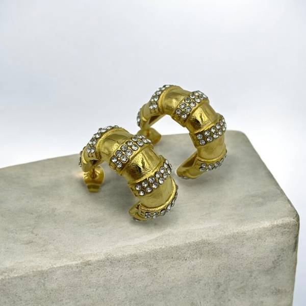 Σκουλαρίκια κρίκος ατσάλινα με ζιγκον χρώμα χρυσό-SK-πατρα