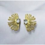 Σκουλαρίκια εντυπωσιακά ατσάλινα με πέτρα κρυστάλλου χρώμα χρυσό-SK-πατρα