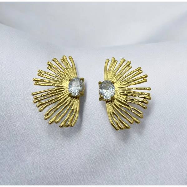 Σκουλαρίκια εντυπωσιακά ατσάλινα με πέτρα κρυστάλλου χρώμα χρυσό-SK-πατρα