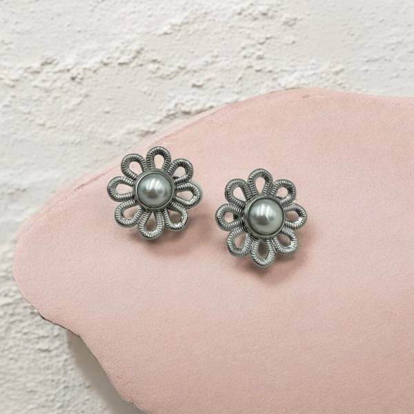 Σκουλαρίκια ΚΛΙΠ από ανοξείδωτο ατσάλι με πέρλα χρώμα ασημί-SK-