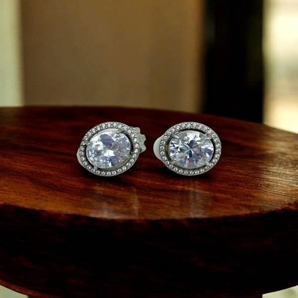 Σκουλαρίκια ΚΛΙΠ από ανοξείδωτο ατσάλι με πέτρα και ζιργκον χρώμα ασημί-SK-