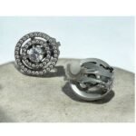 Σκουλαρίκια ΚΛΙΠ από ανοξείδωτο ατσάλι με πέτρα και ζιργκον χρώμα ασημί-SK-793 - Image 2