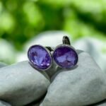 Σκουλαρίκια με ΚΛΙΠ από ανοξείδωτο ατσάλι με μώβ πέτρα-SK-