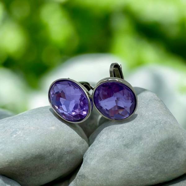 Σκουλαρίκια με ΚΛΙΠ από ανοξείδωτο ατσάλι με μώβ πέτρα-SK-