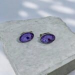 Σκουλαρίκια με ΚΛΙΠ από ανοξείδωτο ατσάλι με μώβ πέτρα-SK-794 - Image 3