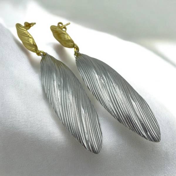 Σκουλαρίκια ατσάλινα κρεμαστά δίχρωμα ασημί/χρυσό